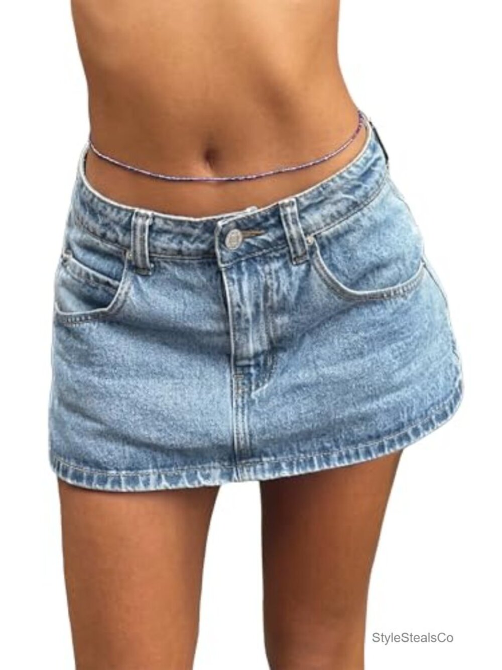 Mid Rise Denim Mini Skort with Built-In Shorts Summer Jean Skirt